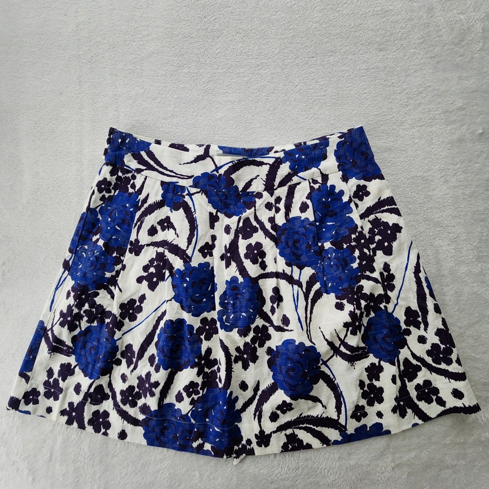 Joe Floral Skirt Womens 14 Blue White Pockets Knee Length Tie Back Office Resort